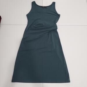 Theory Dress Womens Large Green Round Neck Ruched Tank Rubric Knee Length Jersey